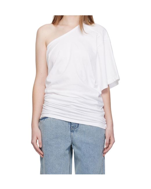 Christopher Esber White One-Shoulder Draped T-Shirt