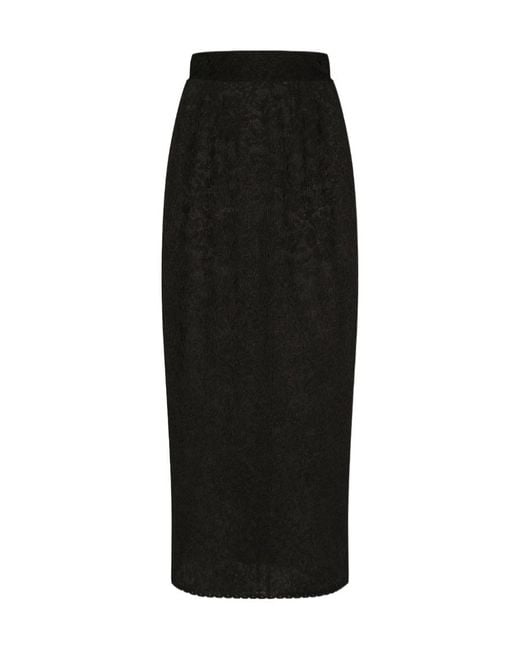Dolce & Gabbana Black Lace-Stitch Calf-Length Skirt