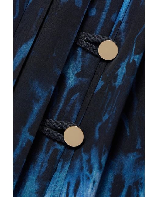 Altuzarra Blue Tullius Pleated Printed Crepe De Chine Midi Skirt