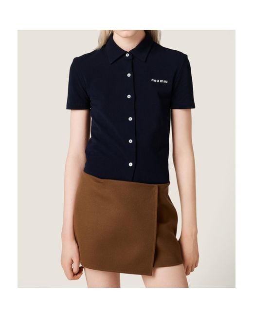 Miu Miu Blue Short-Sleeve Logo Top