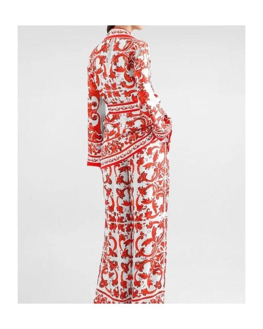 Dolce & Gabbana Red Silk Majolica Print Kimono Shirt