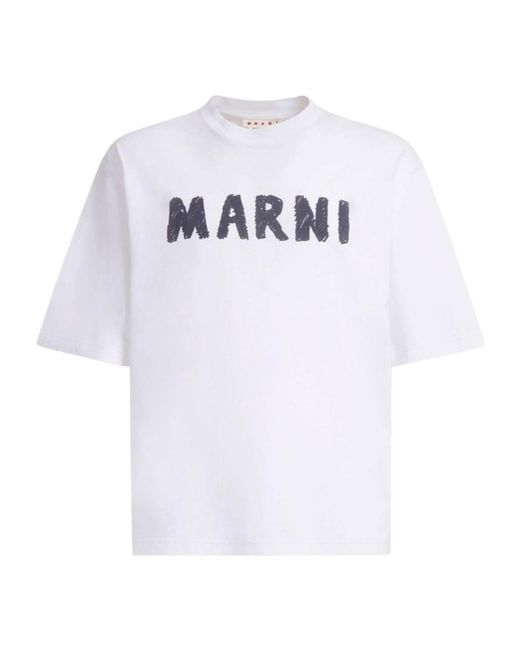 Marni White Logo Printed Crewneck T-Shirt for men