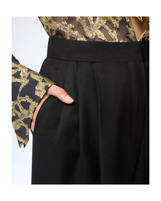 Nina Ricci Black Pleated-Motif Wool Gabardine Trousers