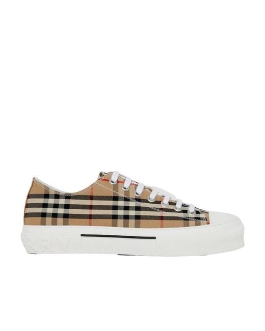 Burberry White Checked Lace-Up Sneakers
