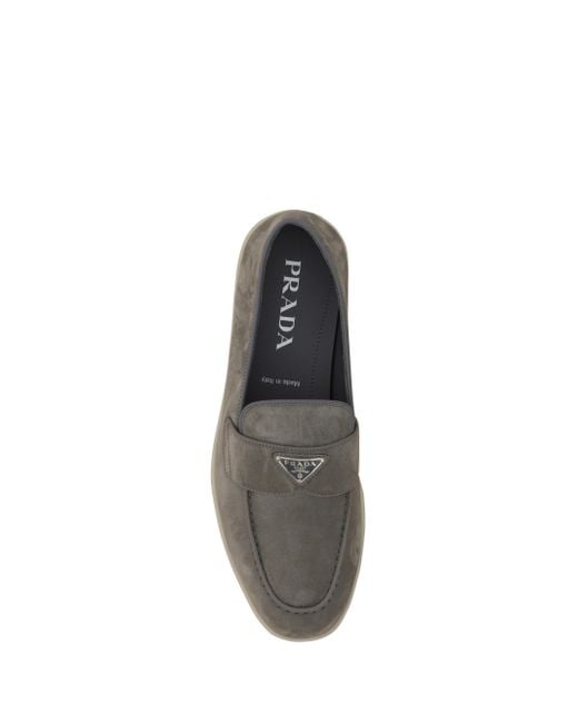 Prada Gray Suede Loafers for men
