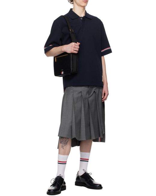 Thom Browne Black Rwb-Striped Short Sleeved Polo Shirt for men