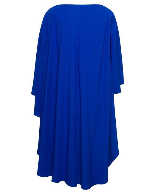 Alberta Ferretti Blue Ruffle-Detailed Cape Design Dress
