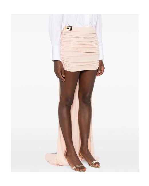 Elisabetta Franchi Pink Ruched Logo-Plaque Asymmetric Skirt