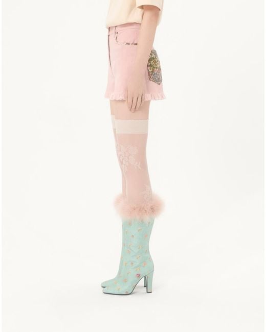 Valentino Pink Frayed Hem Denim Shorts