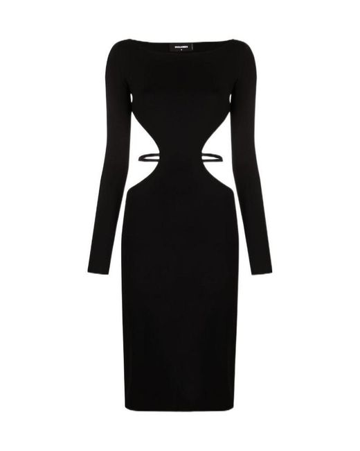 DSquared² Black Long-Sleeve Cut-Out Midi Dress