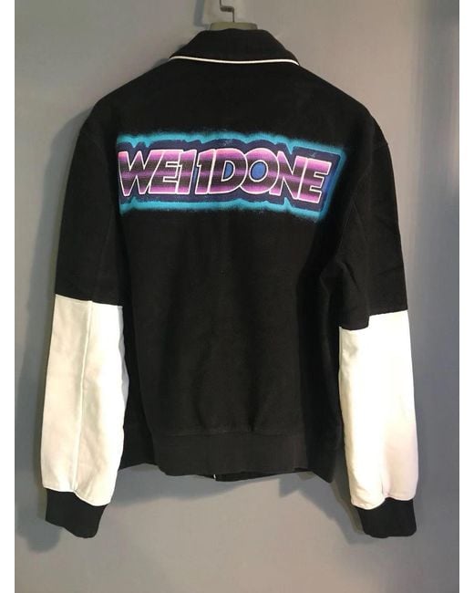 we11done Black Logo Print Varsity Bomber Jacket for men