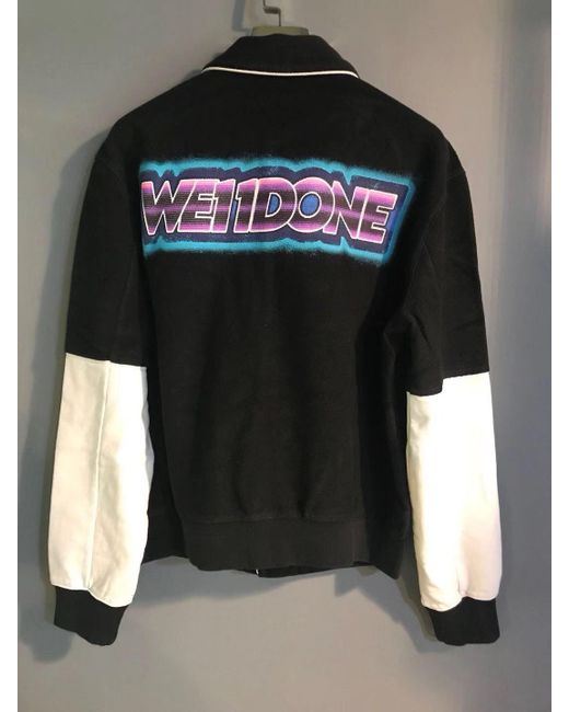 we11done Black Logo Print Varsity Bomber Jacket for men