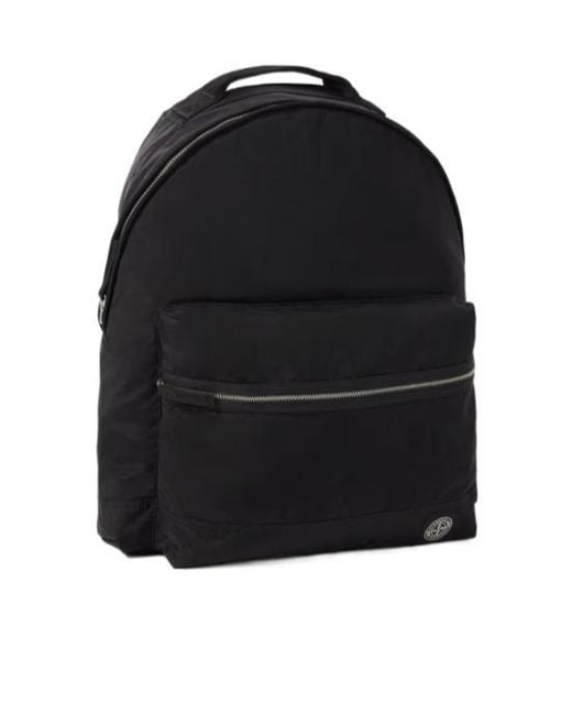 Stone Island Black Logo Patch Zipped Backpack for men