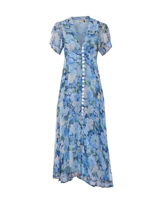 Rixo Blue V-Neck Dress