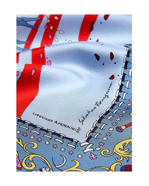 Ferragamo Blue Architectural Printed Silk Scarf