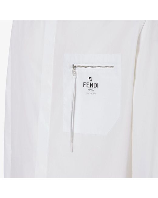 Fendi White Zip-Pocket Logo Printed Shirt for men