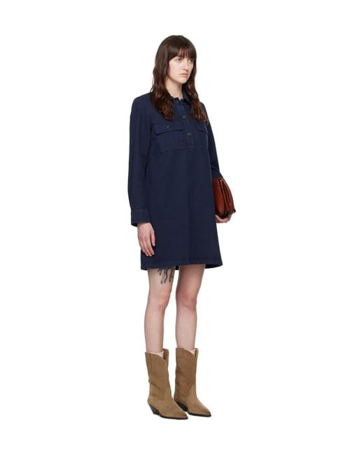 A.P.C. Blue Pocket-Flap Shirt Dress