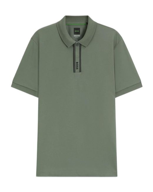Boss Green Paddy Polo Shirt With Striped Placket And Logo for men