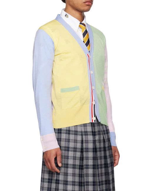 Thom Browne Blue Multi-Panel Button-Fastening Cardigan for men