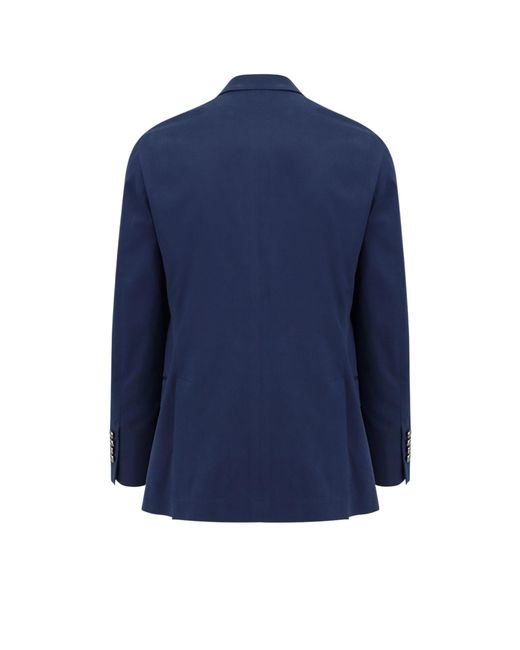 Brunello Cucinelli Blue Double-Breasted Cotton And Cashmere Suit for men
