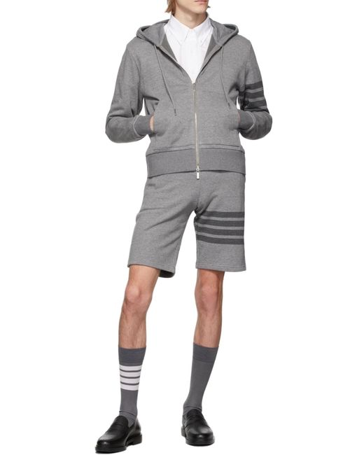 Thom Browne Gray Tonal-Bar Hooded Jacket for men