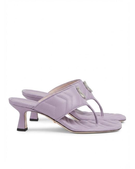 Gucci Double G Marmont Leather Sandals Purple