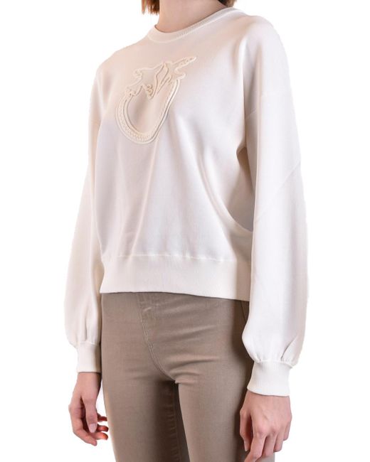 Pinko White Round Collar Long Sleeve Sweater