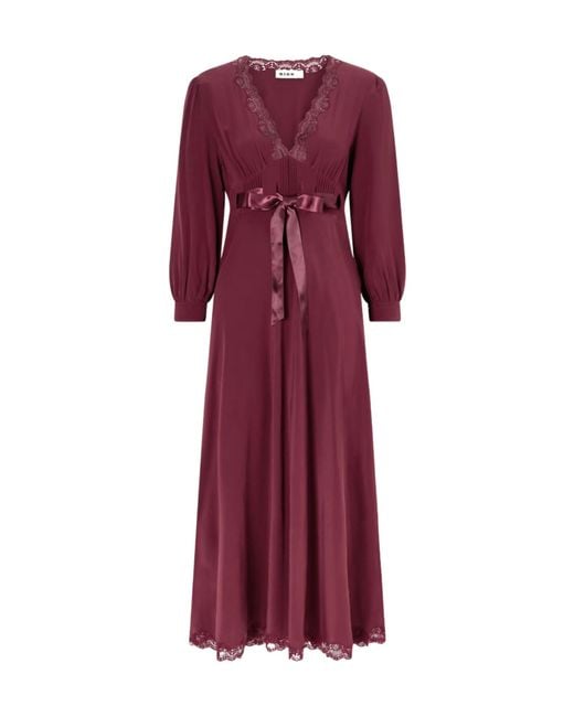 Rixo Purple Adaline Bow-Detailed Lace-Trimmed Silk Maxi Dress