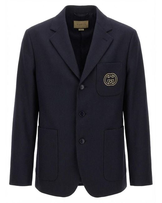 Gucci Blue Interlocking G Single Breasted Blazer for men