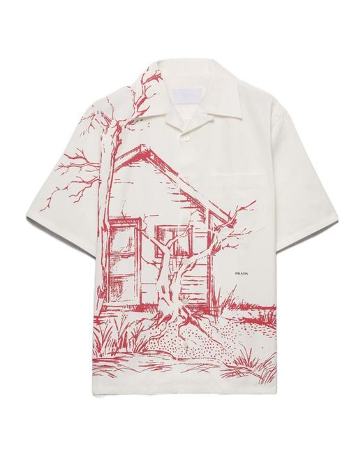 Prada White Graphic Printed Short-Sleeved Shirt for men