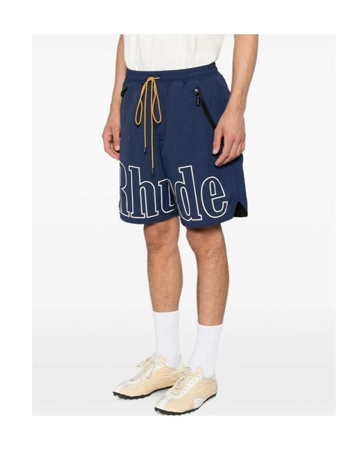 Rhude Blue Drawstring Elastic-Waist Shorts for men