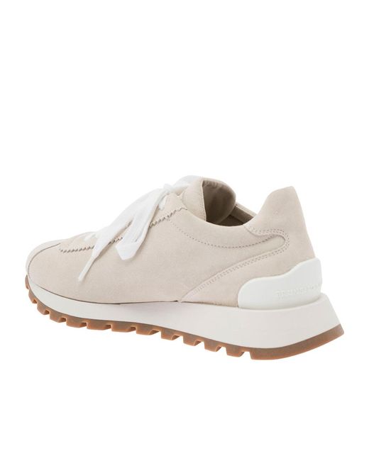 Brunello Cucinelli White Round-Toe Lace-Up Sneakers