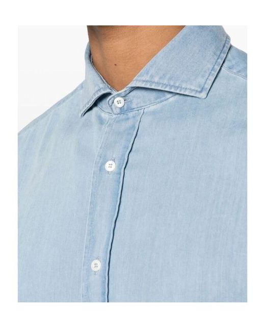 Brunello Cucinelli Blue Buttoned Long-Sleeved Shirt for men