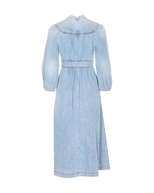 Zimmermann Blue V-Neck Flared Denim Midi Dress