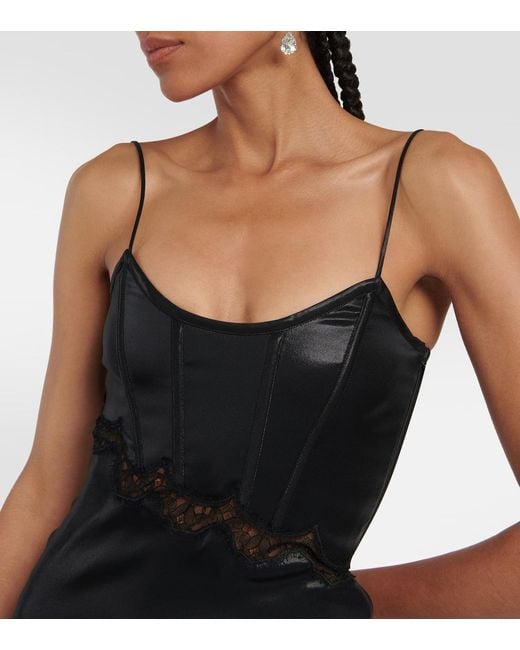 Alessandra Rich Black Lace-Embroidered Faux Leather Dress