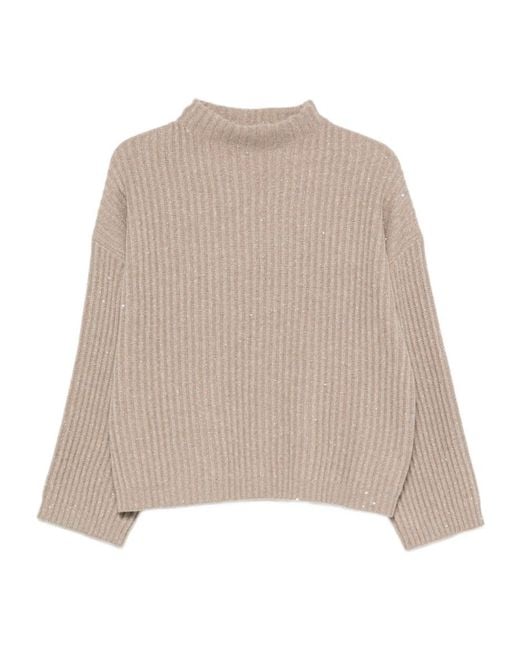 Brunello Cucinelli Natural High-Neck Long-Sleeved Knitwear