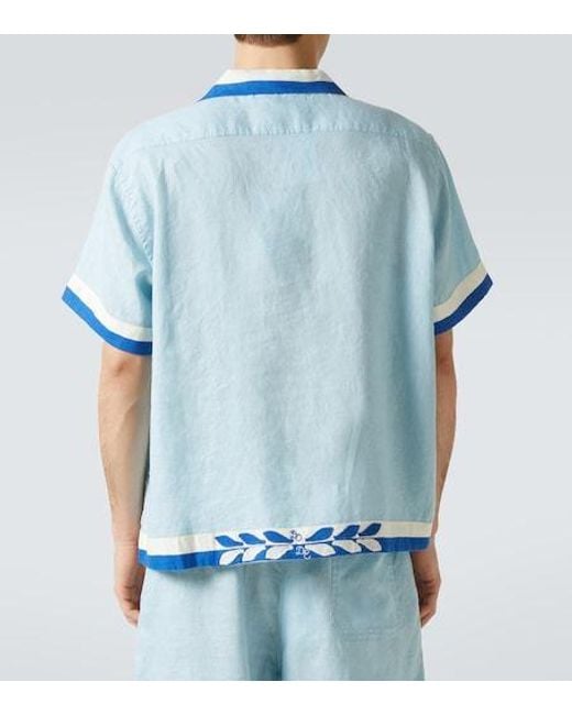 Bode Blue Seedling Stripe Linen Shirt for men
