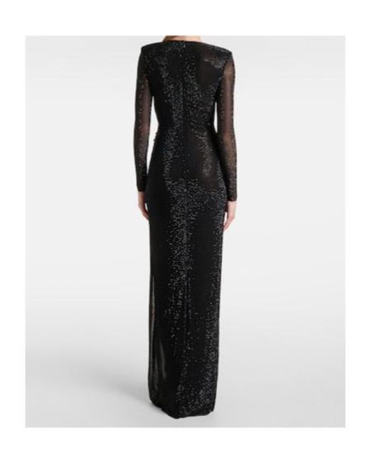 Self-Portrait Black Rhinestone-Embellished Mesh Maxi Dress