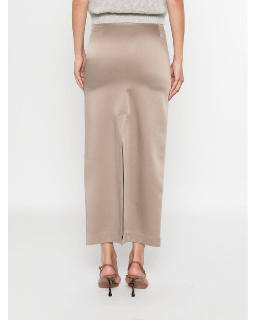 Brunello Cucinelli Natural High-Rise Slit Detailed Skirt