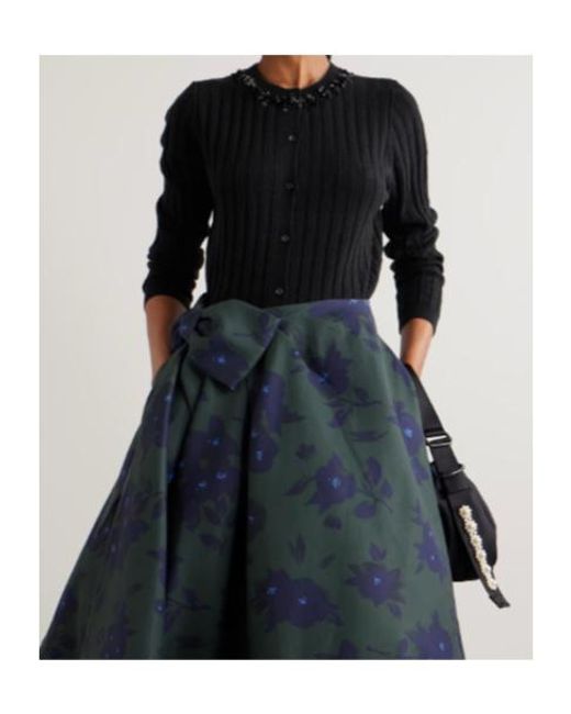 ShuShu/Tong Black Embellished Embroidered Ribbed Wool-Blend Cardigan