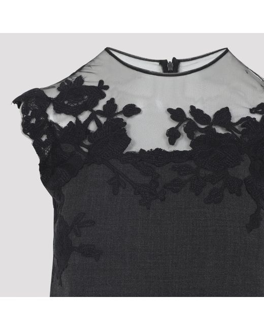Ermanno Scervino Black Lace-Embellished Wool Dress