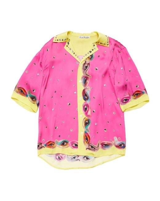 Acne Pink Graphic-Print Satin Shirt for men