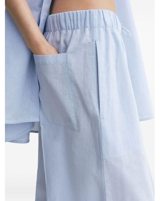 Totême Blue Cotton-Linen Wide-Leg Drawstring Summer Trousers
