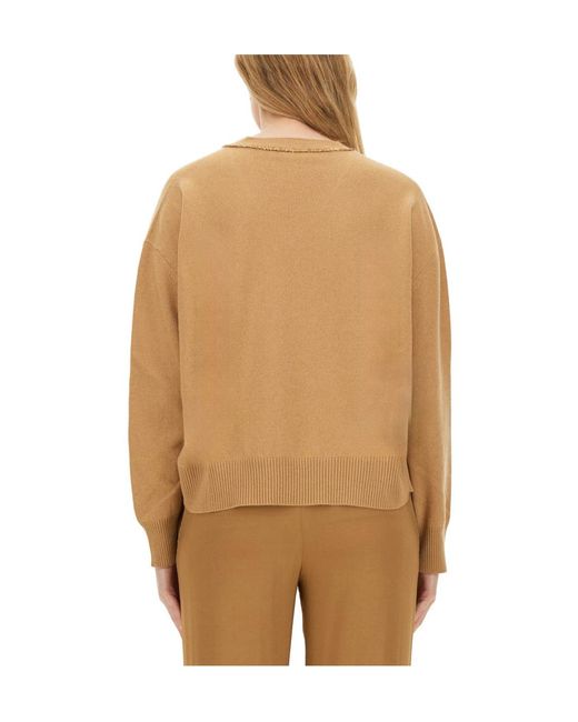 Fabiana Filippi Natural Sequin-Embellished V-Neck Knitted Jumper