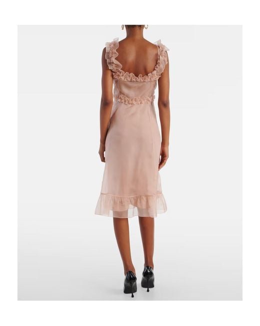 Alessandra Rich Pink Ruffled Silk Organza Slip Dress