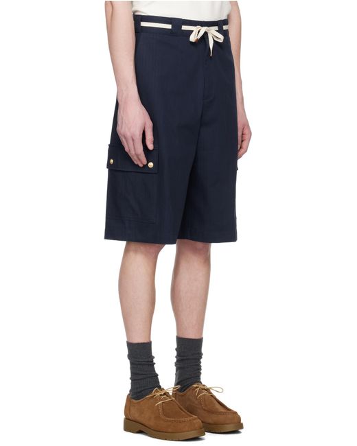 Drole de Monsieur Blue Drôle De Monsieur Le Short Workwear Chevron Shorts for men