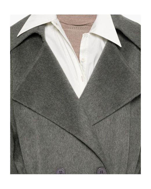 Frankie Shop Gray Double-Breasted Belted Coat