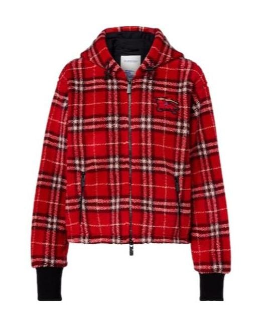 Burberry Red Checked Hooded Jacket
