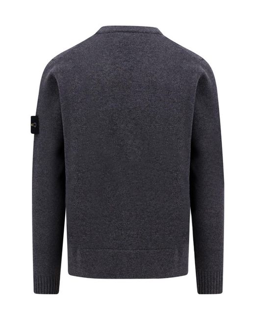 Stone Island Blue V-Neck Long-Sleeved Knitted Cardigan for men