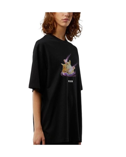 MSGM Black Graphic-Print T-Shirt